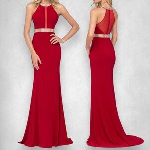 Red Bodycon Prom Dress Silver Hold Detailing Mesh Cutout Womens Size 0